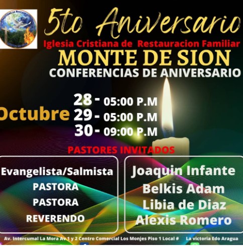 5to Aniversario De La Iglesia Restauración Familiar «Monte De Sion» – La  Victoria al día